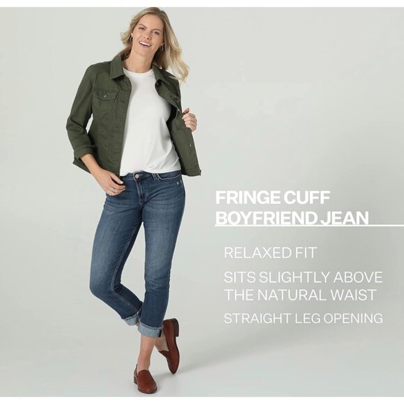 π 2/$30 π Lee Riders Women's Boyfriend Fringed Cuff Jeans Sz 8 - Picture 3 of 4